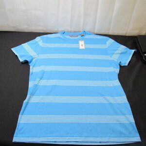Cremieux Signature T Shirt Top Medium Aqua Blue Stripe Pullover Crew Neck Knit G